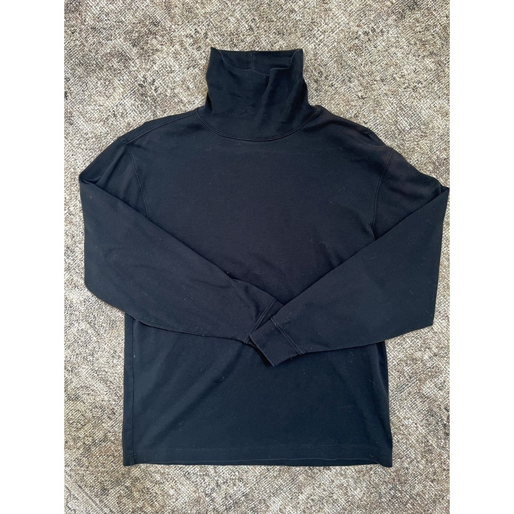 LL Bean Long Sleeve Mock Neck Shirt Mens M Reg Black 100% Cotton Cambodia